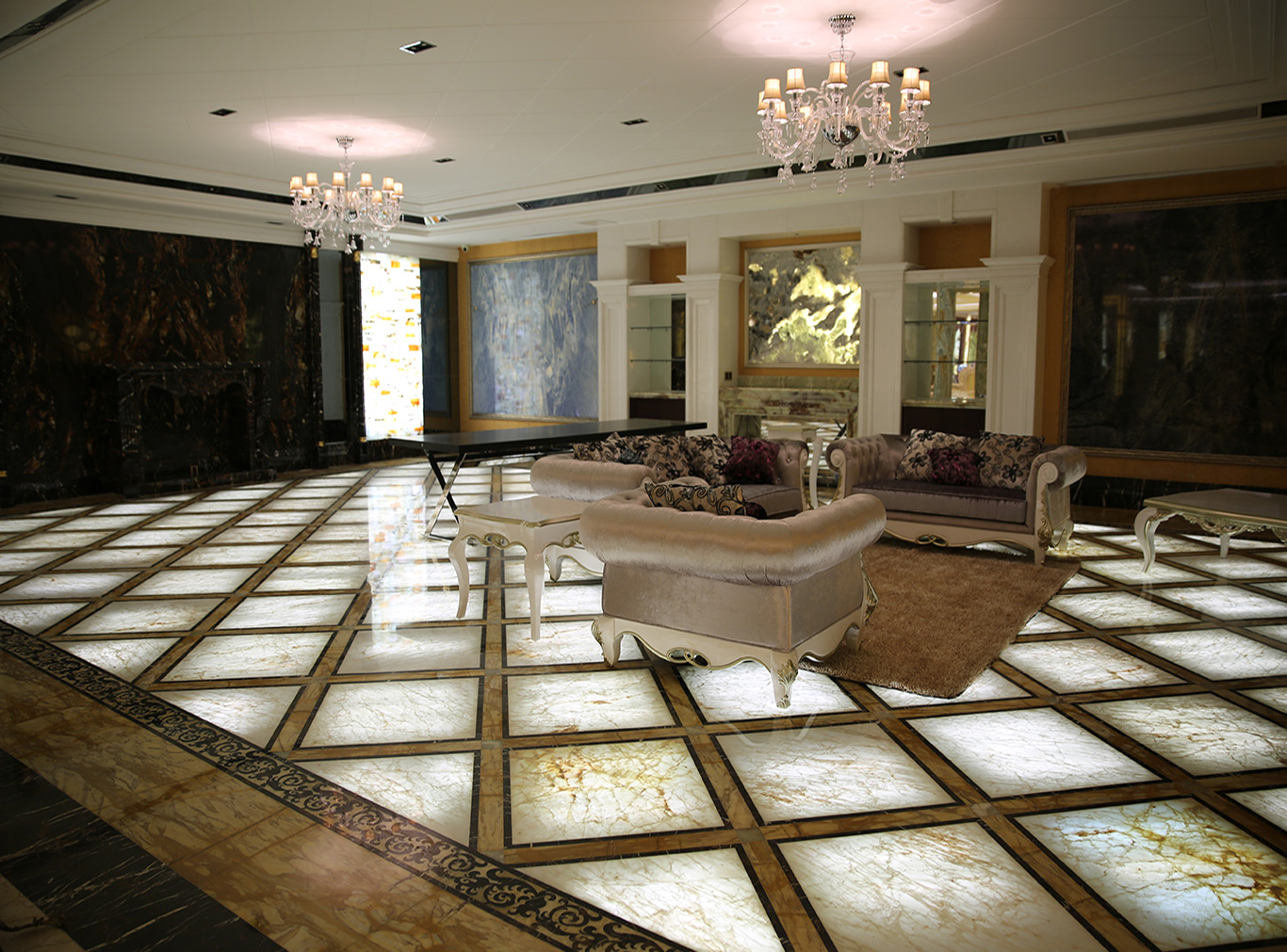 White onyx backlit floor